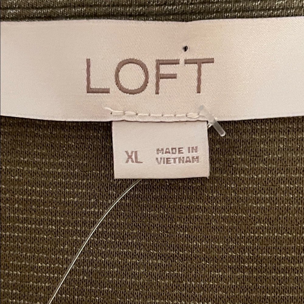 Loft Olive Green Ribbed Button-Front Dress w/ 3/4 Sleeves NWT | Size XL - Picture 11 of 15